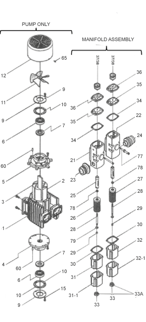 Orion Vacuum Pump KRX-7 part breakdown image